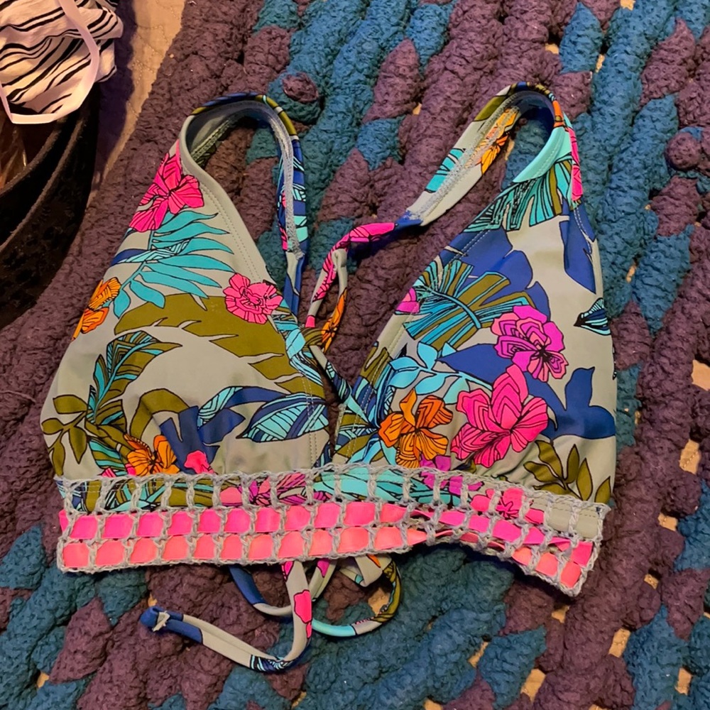 Tropical Floral Crochet Bikini Top D/DD Target